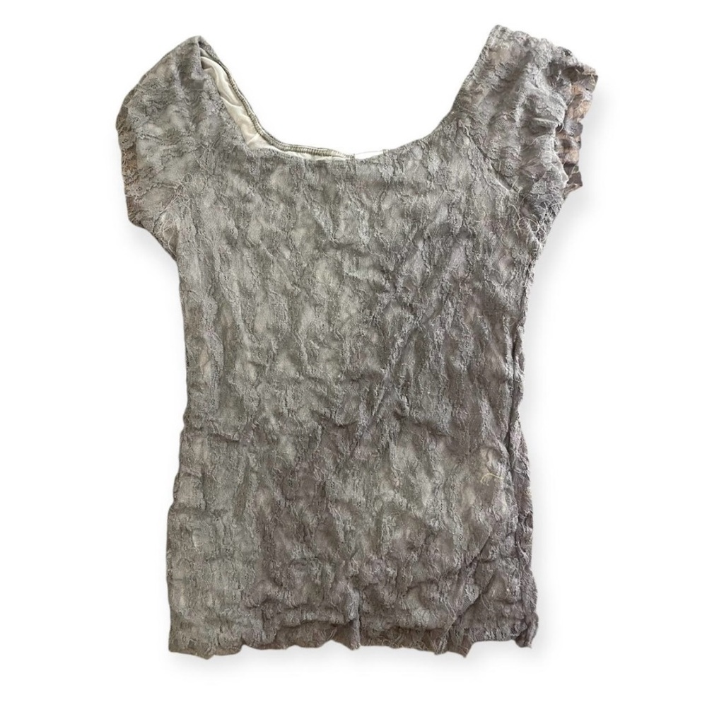 Grey Cap Sleeves Lace Tee